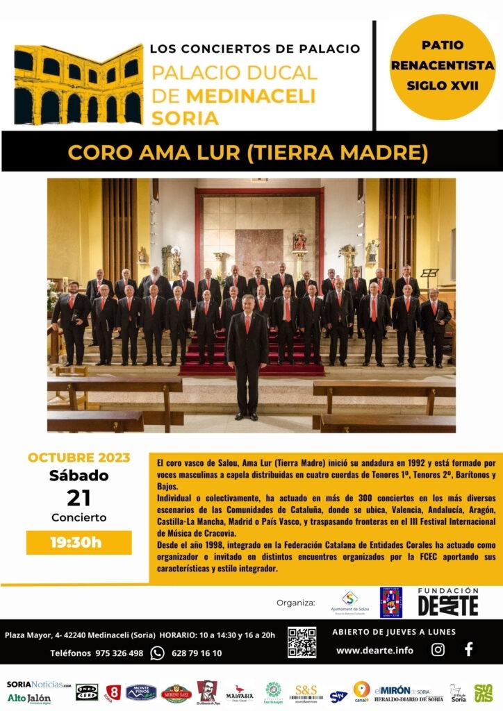 Concierto Coro Ama Lur (Tierra Madre). Sábado 21 octubre, Palacio Ducal de Medinaceli.
