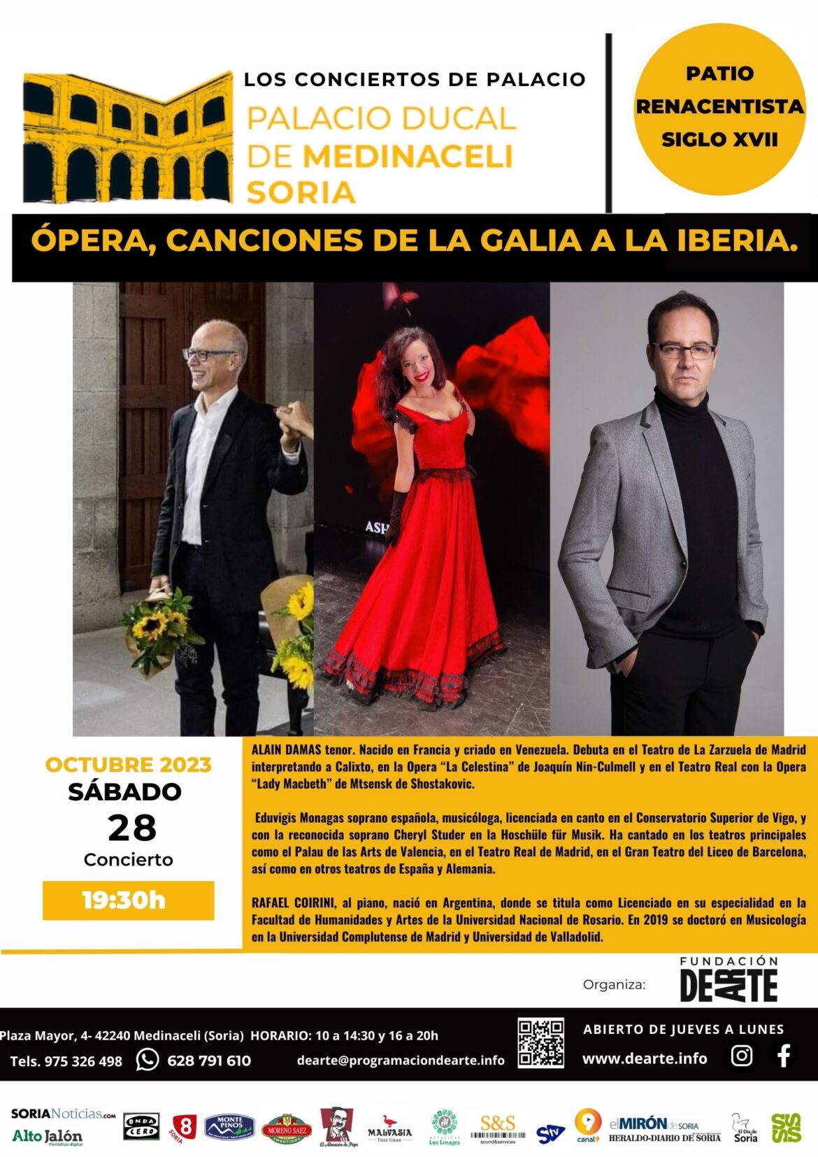 ÓPERA, CANCIONES DE LA GALIA A LA IBERIA. Sábado 28 octubre, 19:30h. Palacio Ducal de Medinaceli