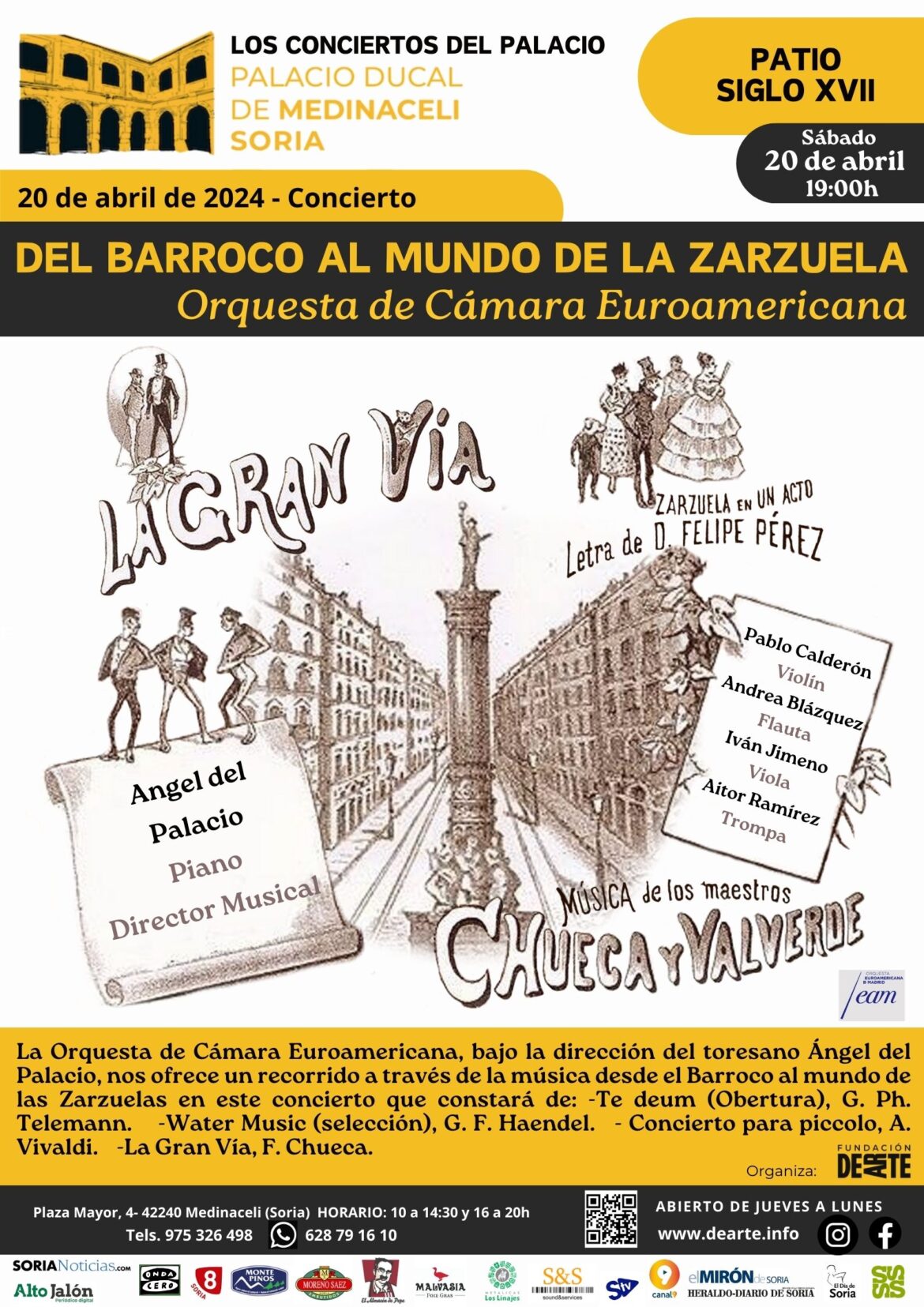 Concierto ORQUESTA DE CÁMARA EUROAMERICANA. “DEL BARROCO AL MUNDO DE LA ZARZUELA” Sábado 20 abril, 19:00h.