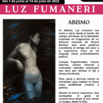 Cartel de la exposición “Abismo” de Luz Fumaneri en La Maison D’EROS de Medinaceli (Sala Voyeur), del 1 de junio al 14 de julio de 2025. Obra visual con figura desnuda en tonos oscuros, en el marco de la Muestra T, dedicada al arte trans contemporáneo.