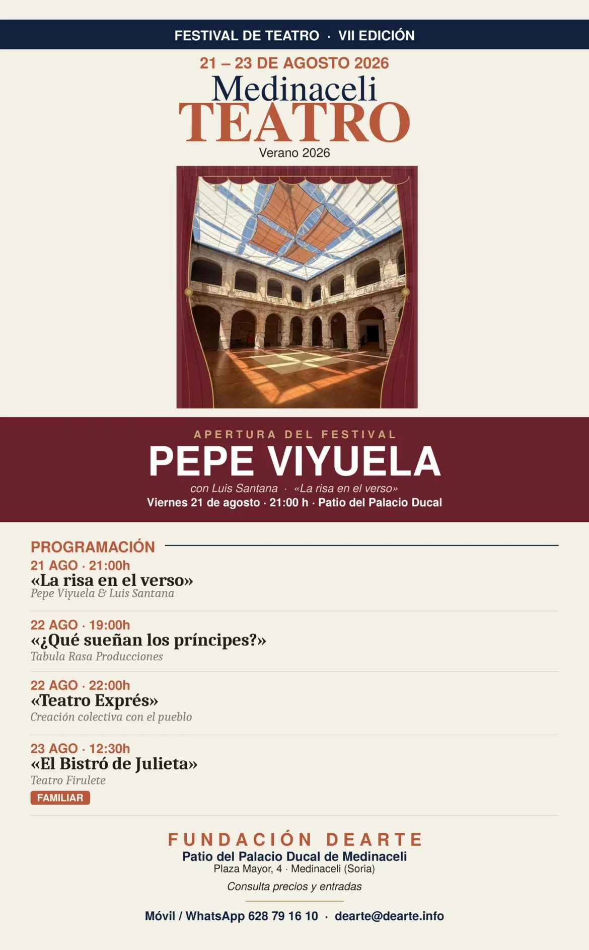 VII Festival Medinaceli TEATRO 2026: Pepe Viyuela abre tres días de teatro en el Palacio Ducal