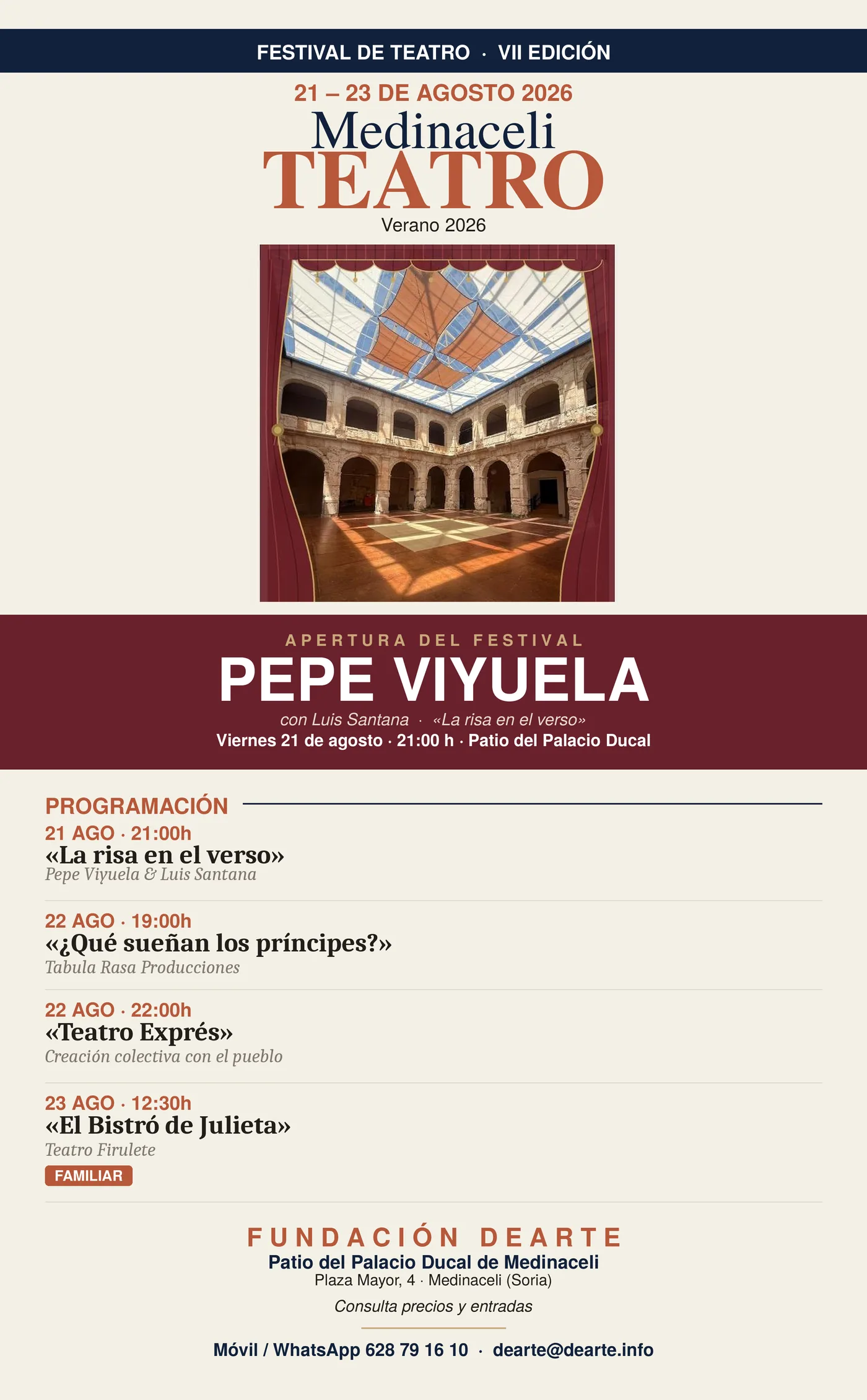 VII Festival Medinaceli TEATRO 2026: Pepe Viyuela abre tres días de teatro en el Palacio Ducal